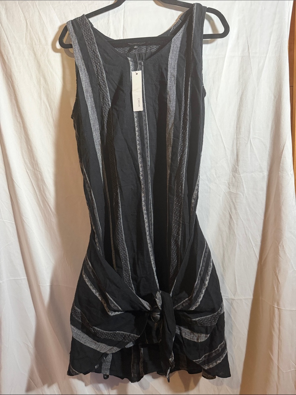 DREW Black Dress Jacket with Silver Stripes and Front Tie